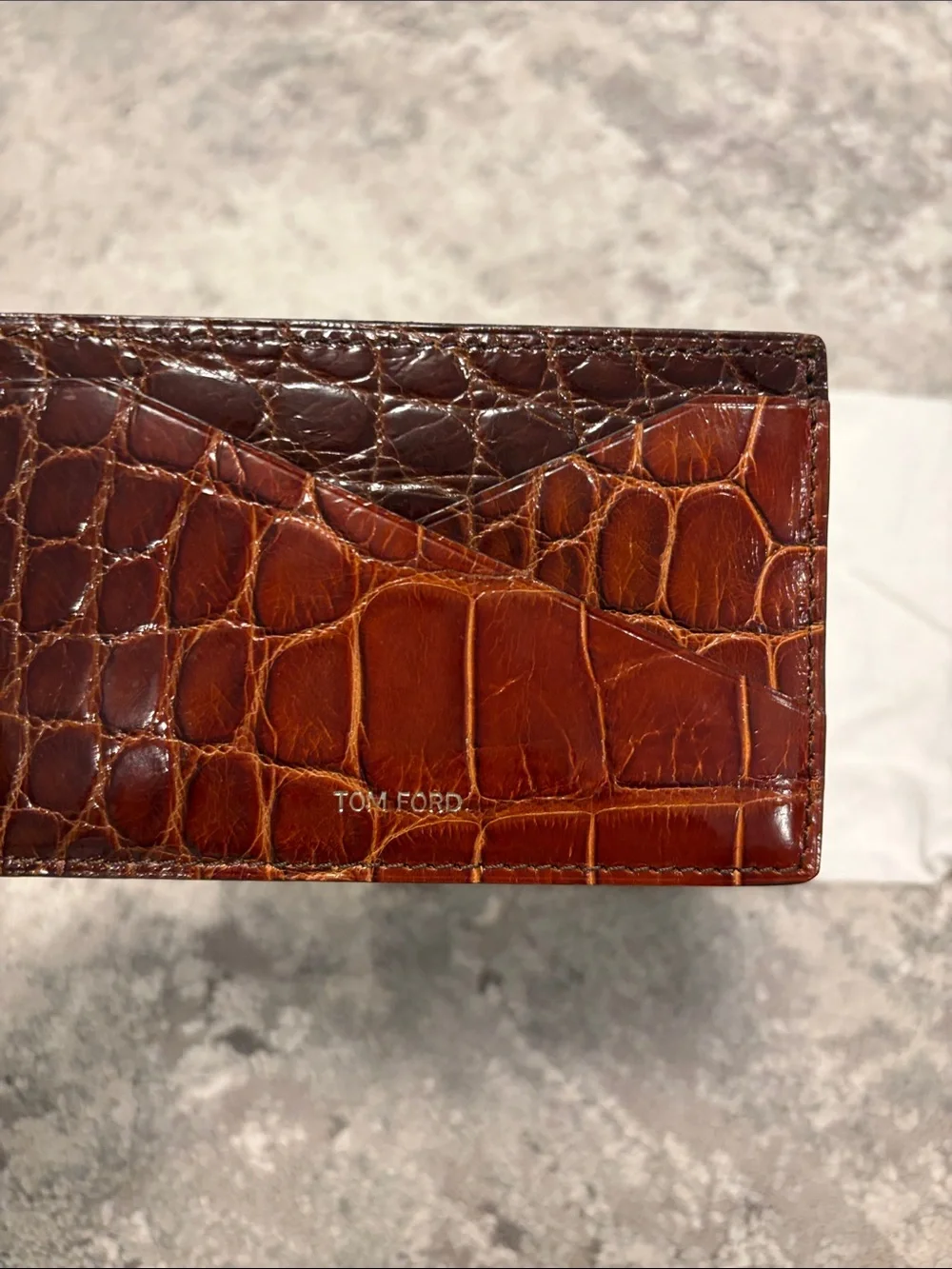 Tom Ford Cognac Croc-Embossed Leather Card Holder